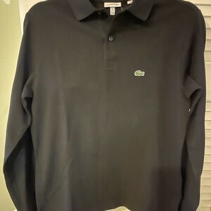 Lacoste Black Long-Sleeve Polo with Green Crocodile Logo